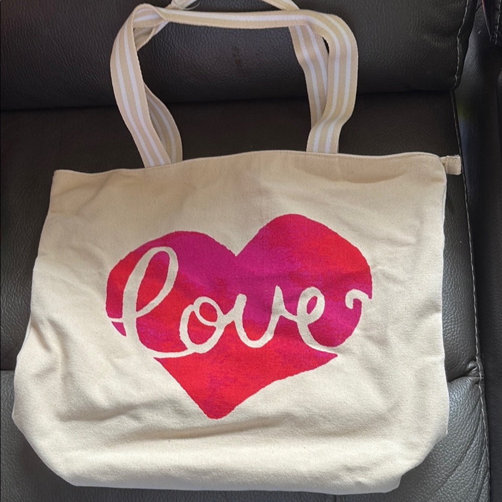 Bath and body Love Canvas Tote Bag - Cream and Pink